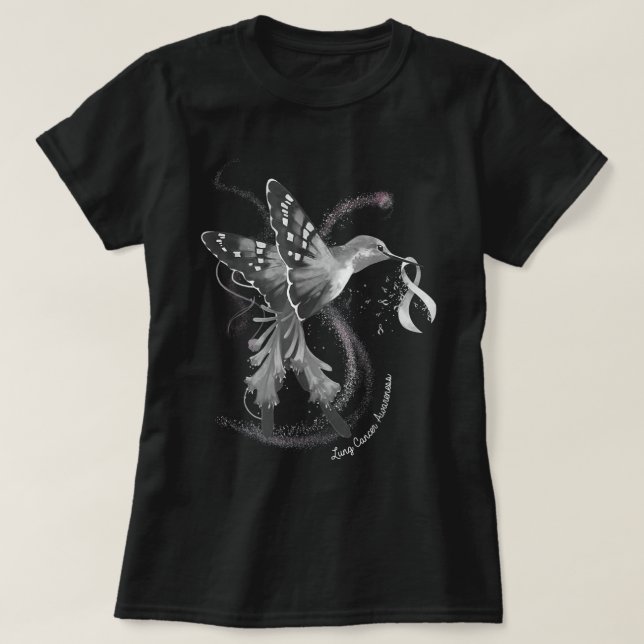 T-shirt Hummingbird Holding White Ribbon Lung Cancer Aware (Design devant)