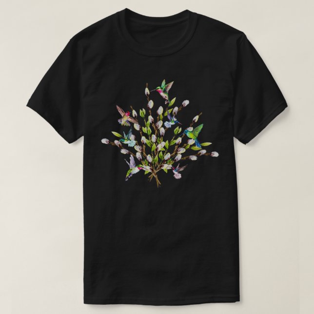 T-shirt Hummingbird Ladies Pussy Willow Flowers Tee - shir (Design devant)