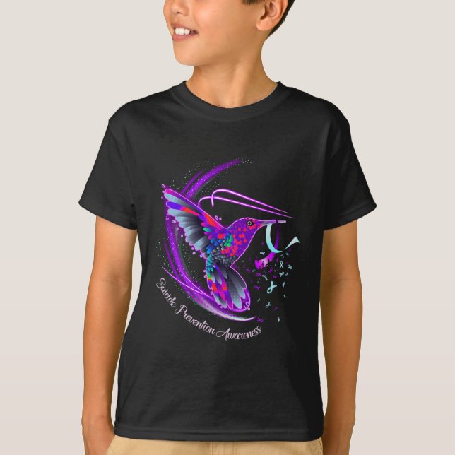 T-shirt Hummingbird Purple Blue Ribbon Prévention du suici (Devant)