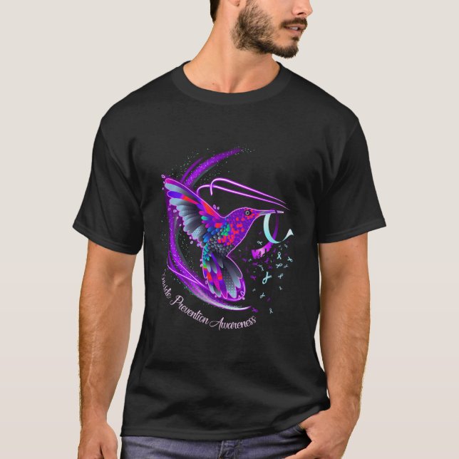 T-shirt Hummingbird Purple Blue Ribbon Prévention du suici (Devant)