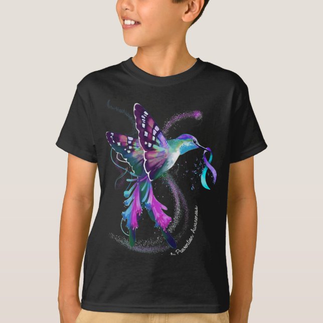 T-shirt Hummingbird Purple Blue Ribbon Suicide Prevention  (Devant)