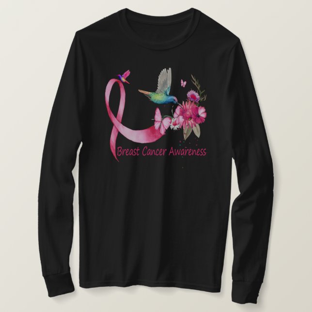 T-shirt Hummingbird ribbon breast cancer awareness (Design devant)