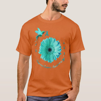 T-shirt Hummingbird Sunflower Teal Ribbon Ovarian Cancer A