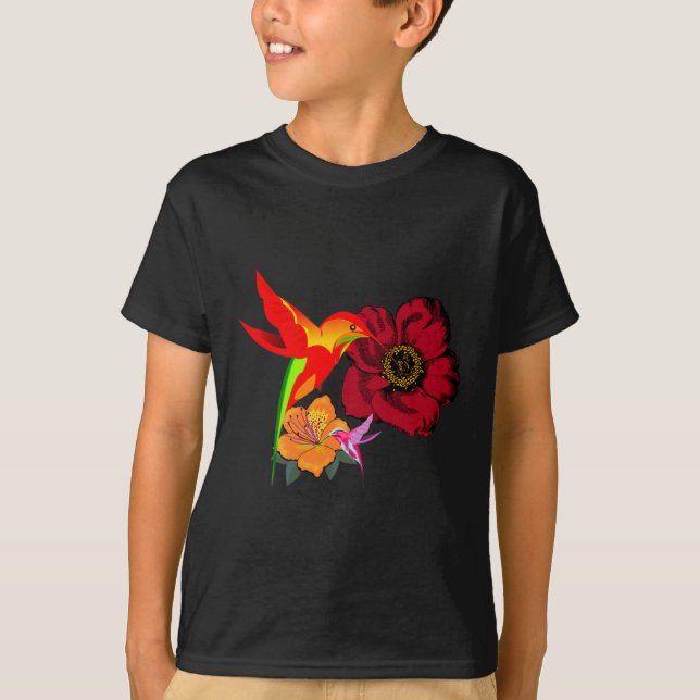 T-shirt Hummingbirds se nourrit d'art graphique aux fleurs (Devant)