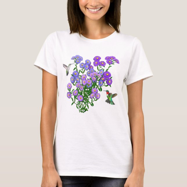 T-shirt Hummingbirds sur Aster Flowers Dames Raglan Sweats (Devant)