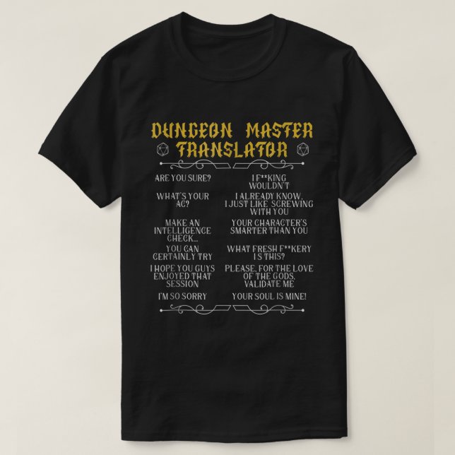 T-Shirt Humoristique Traducteur Maître de Jeu RPG  (Design devant)