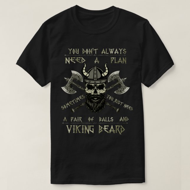 T-shirt Humour Brave Beard Viking Scull T Vikings Ax Mens (Design devant)