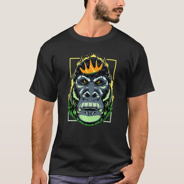 T-shirt Humour de Gorille Roi Angry Ape Singe Primate Maca (Devant)