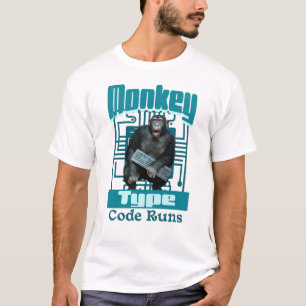 T-shirt Humour de programmeur sur le singe qui tape du cod