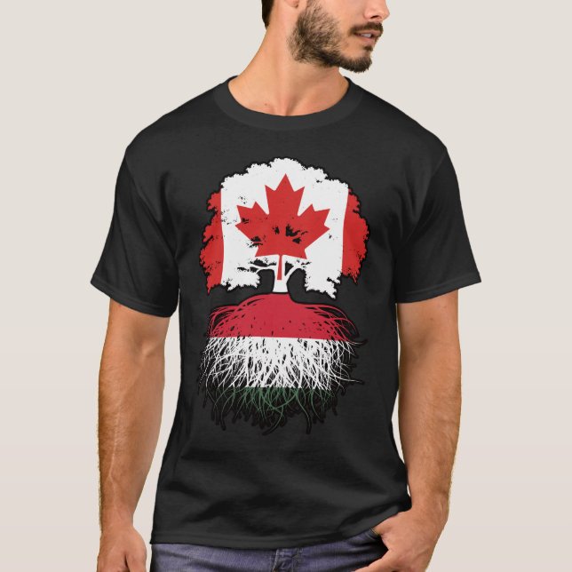 T-shirt Hungary Affarian Canadian Canada Tree Roots Flag (Devant)