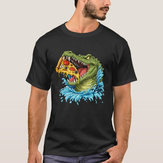 T-shirt Hungry Alligator Pizza Lover Gift - Funny Reptile  (Devant)