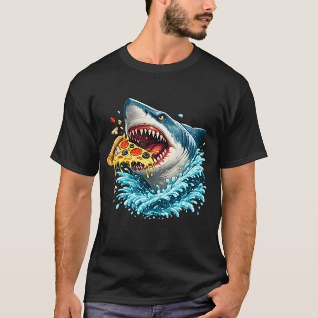 T-shirt Hungry Pizza Shark Great White Shark Eating Pizza  (Devant)