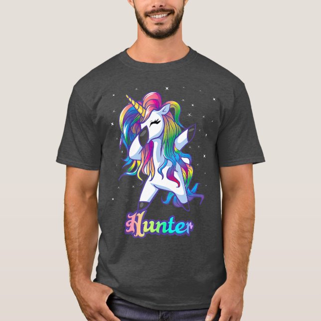 T-shirt HUNTER Nom Personnalisé Rainbow Unicorn personnali (Devant)