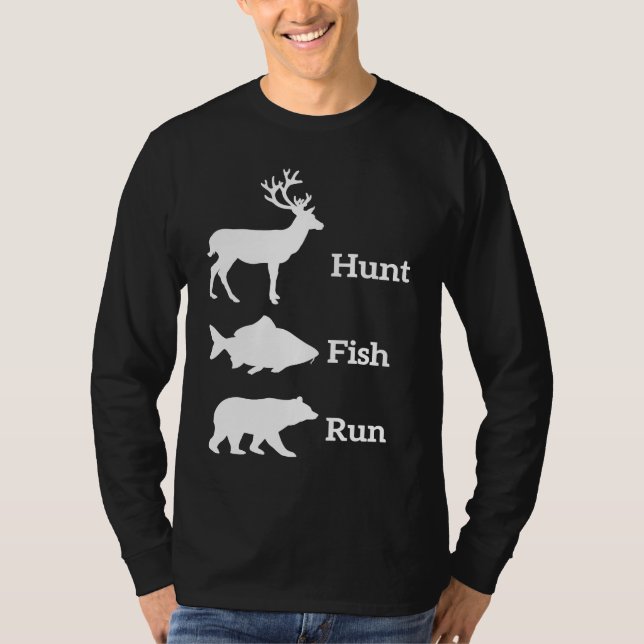T-shirt Hunting Fishing Hunt Fish Run Bear (Devant)
