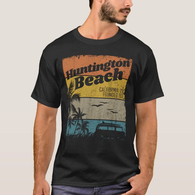 T-shirt Huntington Beach Vintage California Surfing (Devant)