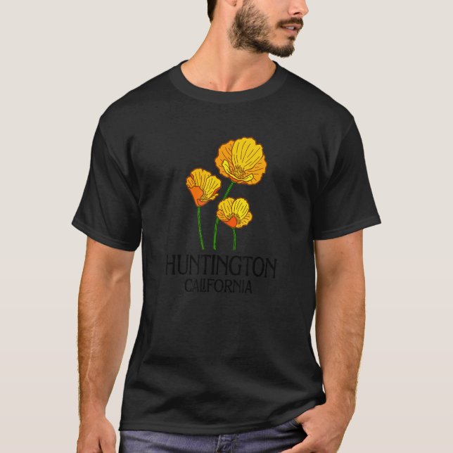T-shirt Huntington California CA Poppy Flower State City V (Devant)