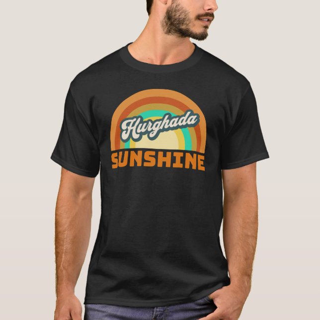 T-shirt Hurghada Sunshine Retro Hommes Noirs (Devant)