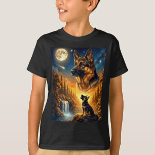 T-shirt Hurlement à la lune mème animal chien berger allem
