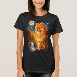 T-shirt Hurlement à la lune mème animal chien pomeranian 