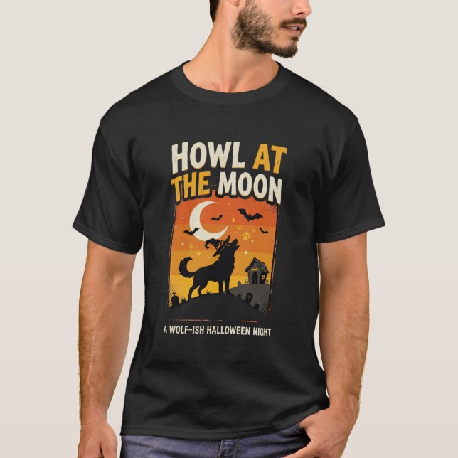 T-shirt Hurlement de chien Halloween Moon (Devant)