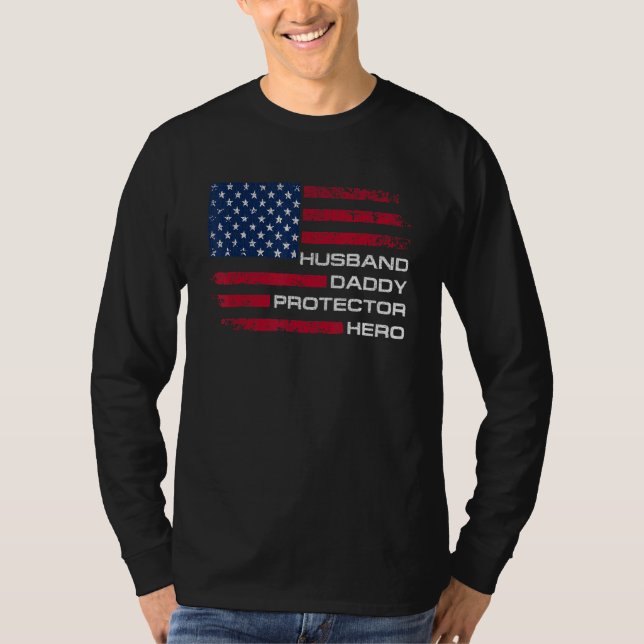 T-shirt Husband Daddy Protector Hero Fathers Day Men (Devant)