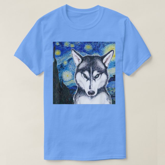 T-shirt Huskey on a Starry Night  (Design devant)