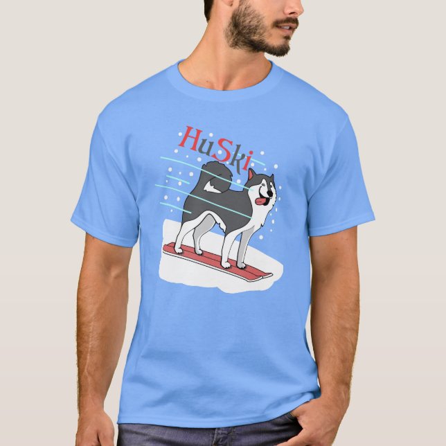 T-shirt HUSKI (ski, chien, montagne)  (Devant)