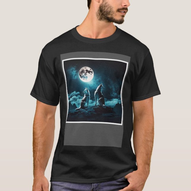 T-shirt Huskies hurle à Moon Arctic Night Husky (Devant)