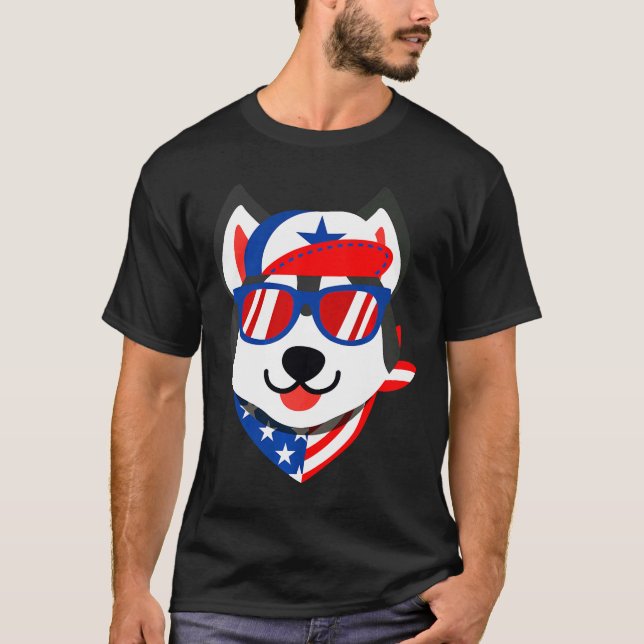 T-shirt Husky 4 juillet Independence Day Chien (Devant)