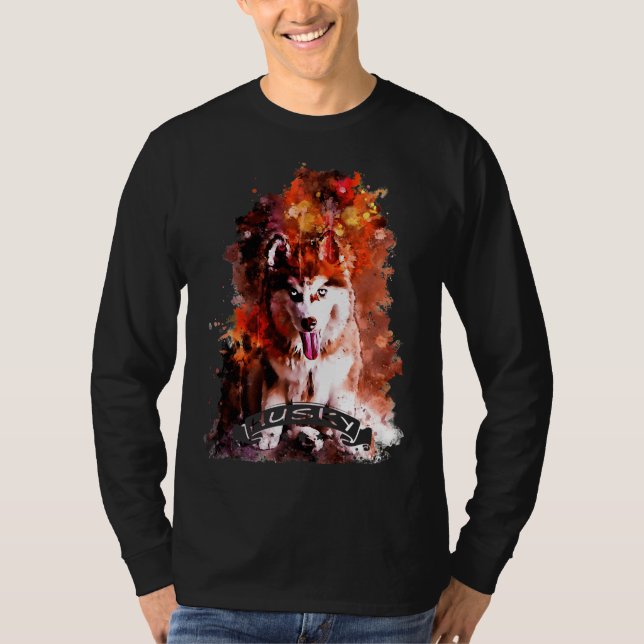 T-shirt Husky Chien Chien Chien Chien Aquarelle Splateaux (Devant)