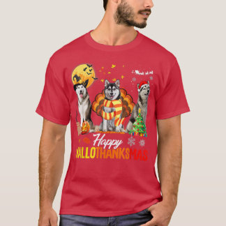 T-shirt Husky Chien Hallothanksmas Halloween Thanksgiv
