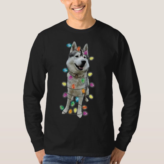 T-shirt Husky Christmas Chien Maman Papa Feux de Noël Husk (Devant)