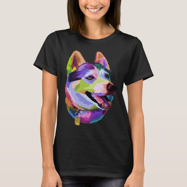 T-shirt husky Colorful Dog Pop Style (Devant)