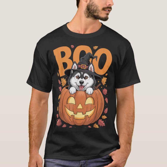 T-shirt Husky Costume On Pumpkin Halloween Siberian Husky  (Devant)