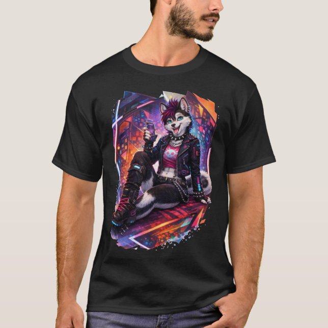 T-shirt Husky Cyberpunk (Devant)