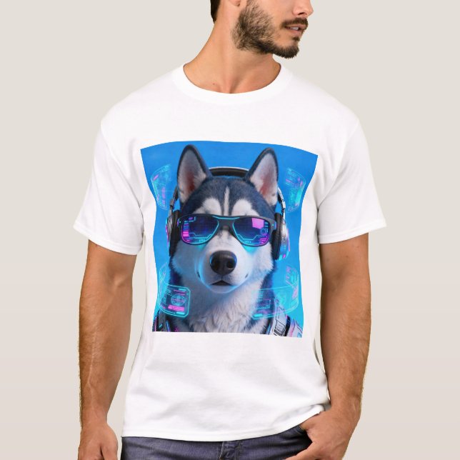 T-shirt Husky Cyberpunk | Avatar de style néon tech (Devant)