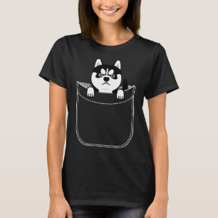 T-shirt Husky Dans Pocket Drôle Mignonne Expression Puppy
