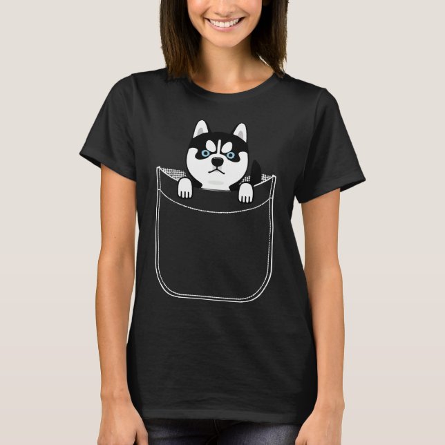 T-shirt Husky Dans Pocket Drôle Mignonne Expression Puppy (Devant)