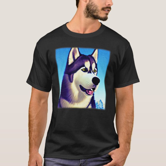 T-shirt Husky design chien empreinte d'illustration visage (Devant)