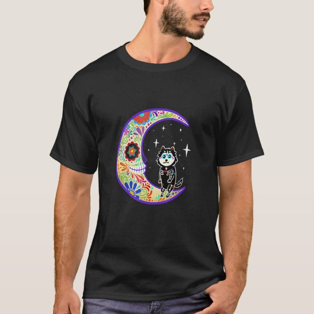 T-shirt Husky Dia De Los Muertos Skeleton Sugar Skeleton (Devant)
