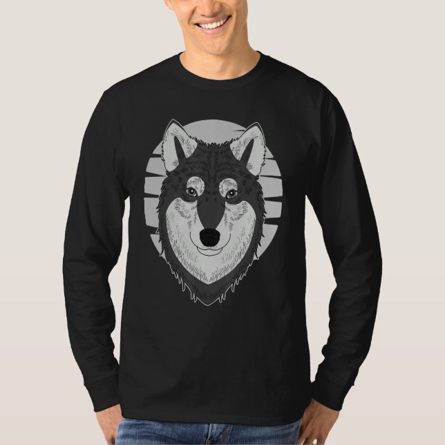 T-shirt Husky dog imprint artwork face with Siberian Husky (Devant)