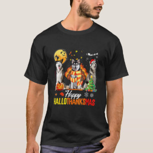 T-shirt Husky drôle Chien Joyeux Hallothanksmas Halloween