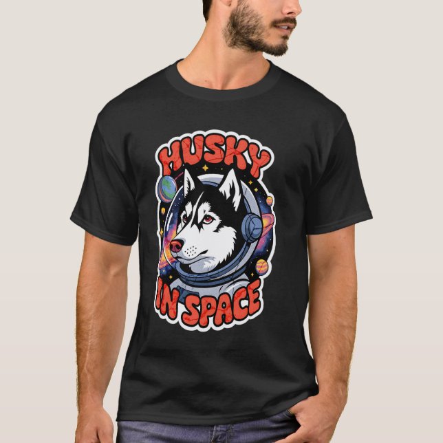 T-shirt Husky Drôle De Chien Dans L'espace Drôle De Concep (Devant)