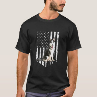 T-shirt Husky Drôle Drapeau Américain Husky Patriotique Ch