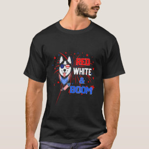 T-shirt Husky Drôle Rouge Blanc Boom 4 Juillet