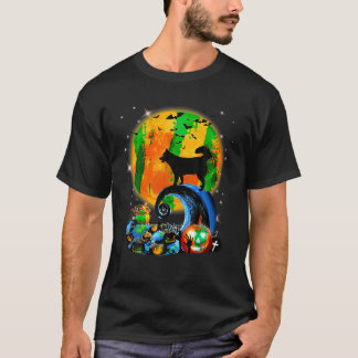 T-shirt Husky Et Lune Jaune Halloween Drôle Chien Amoureux