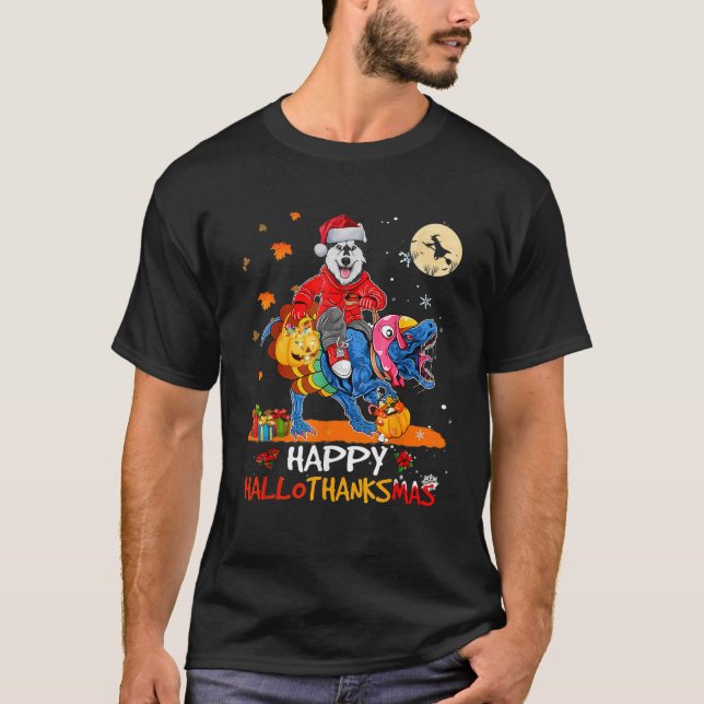 T-shirt Husky Hallothanksmas Halloween Thanksgiving (Devant)
