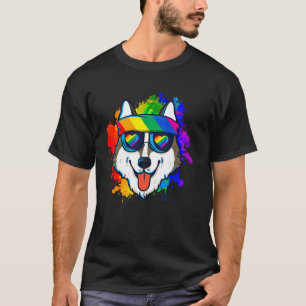 T-shirt Husky Heureux Drôle en Lunettes de Soleil et Bande
