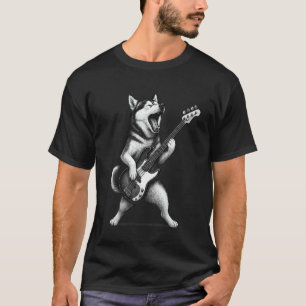 T-shirt Husky Jouant de la Guitare Basse Musique Rock Amou