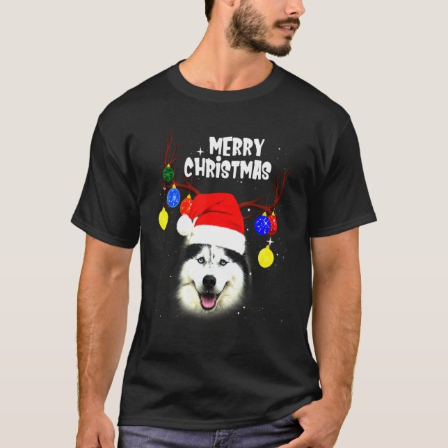 T-shirt Husky Merry Christmas Dog (Devant)